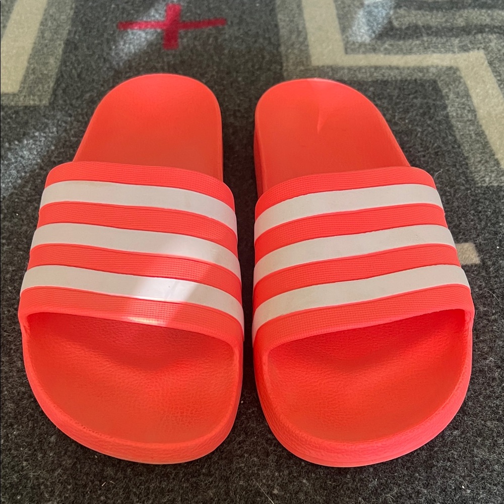Adidas Bright Pink Slide Sandals with White Stripes